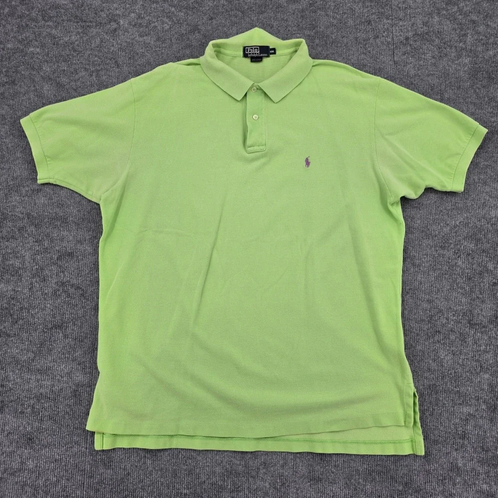 Polo Ralph Lauren Mens XXL Lime Green Purple Pony Cotton Pique Polo Shirt